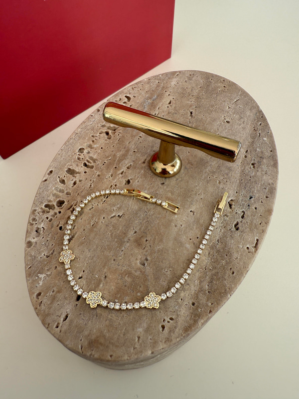 14k Gold Kaplama , Zirkon Taşlı , Üç Yonca Bileklik