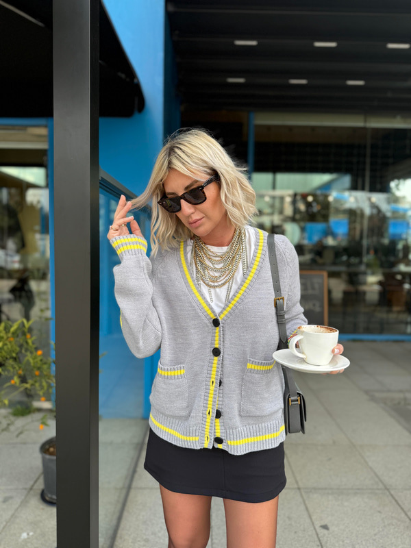 Orijinal Model , Sarı & Gri Mix , Triko Hırka
