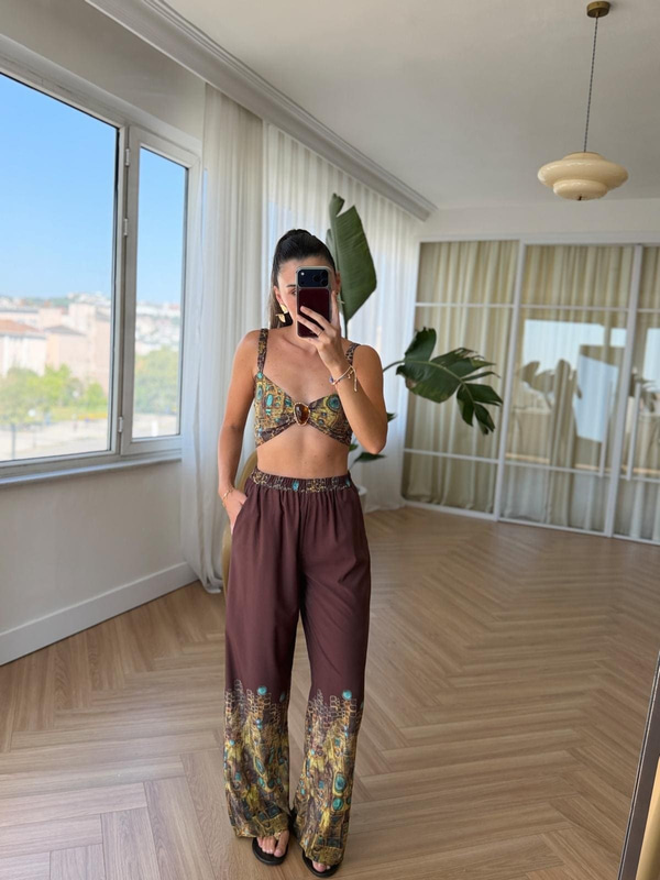Amber Taşlı Büstiyerli Üçlü Kimono Takım