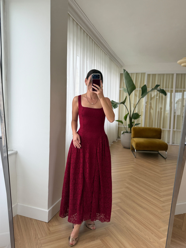 Anka Bordo Dantel Elbise