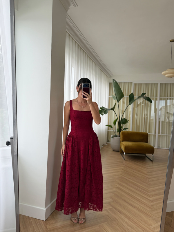 Anka Bordo Dantel Elbise