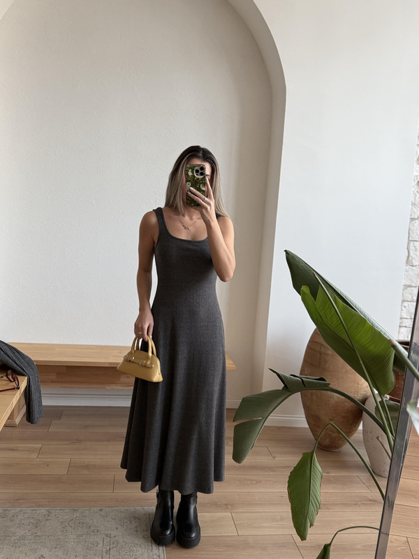 Antrasit Fitilli Örme Bluz Elbise Takım