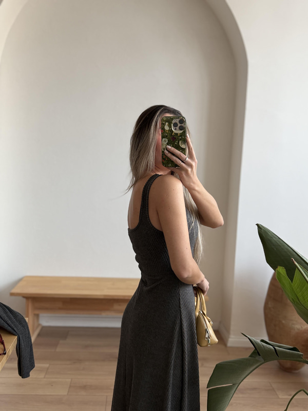 Antrasit Fitilli Örme Bluz Elbise Takım