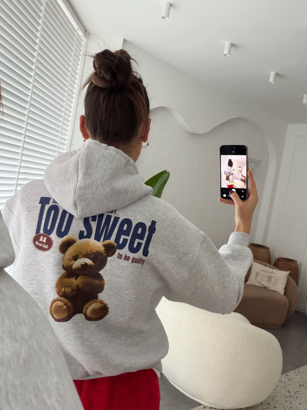 Arkası Ayıcık Baskılı Gri Sweatshirt
