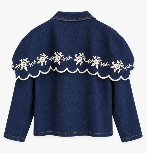 Bebe Yaka Nakışlı Lacivert Denim Ceket