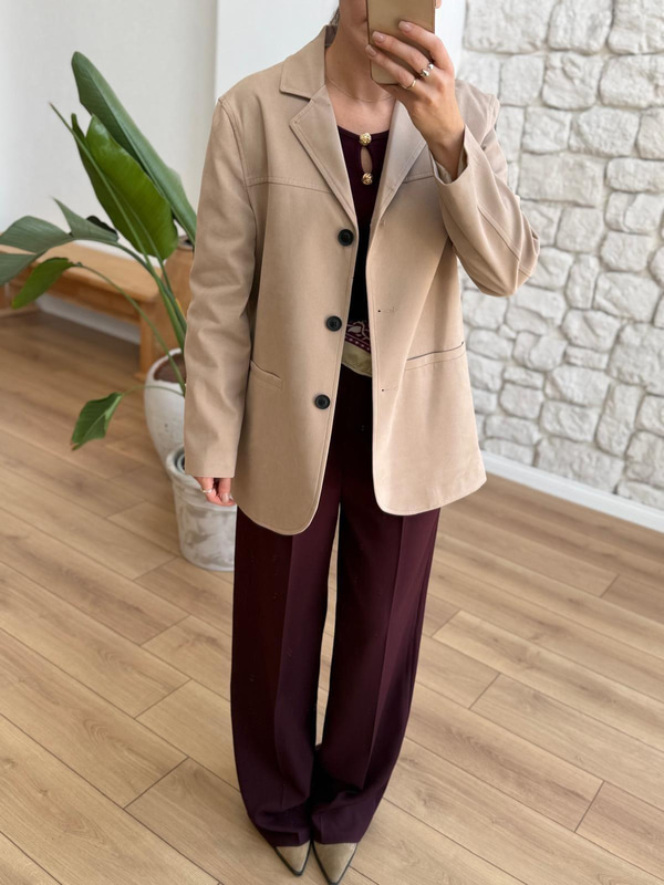 Bej Süet Blazer Ceket