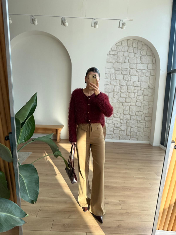 Bel Detaylı Camel Pantolon