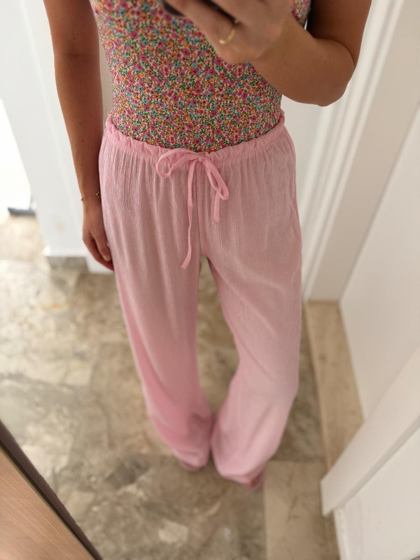 Beli Lastikli Pembe Pantolon