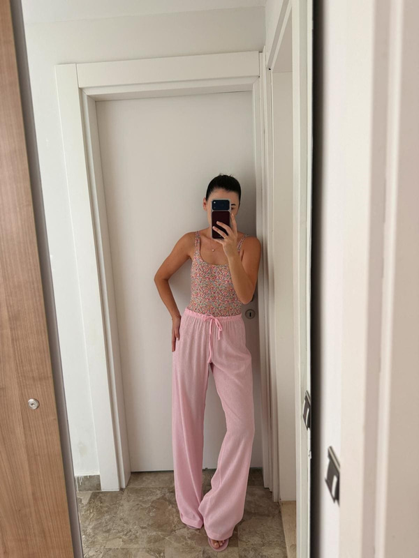Beli Lastikli Pembe Pantolon