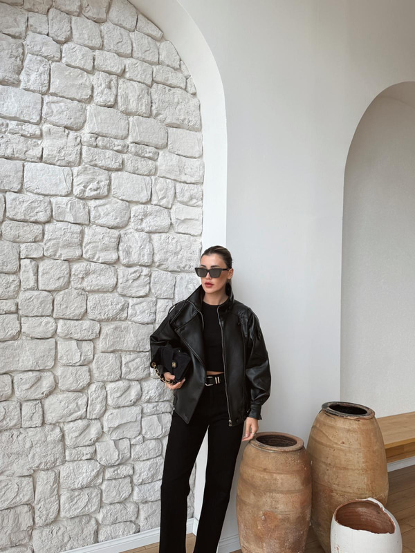Bianca Siyah Deri Ceket