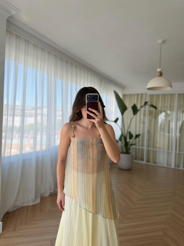 Boncuklu Çizgili Askılı Bluz