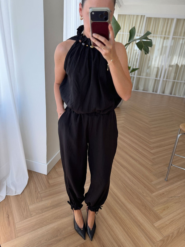 Boncuklu Siyah Bluz Pantolon Takım 