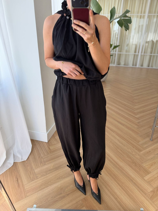 Boncuklu Siyah Bluz Pantolon Takım 