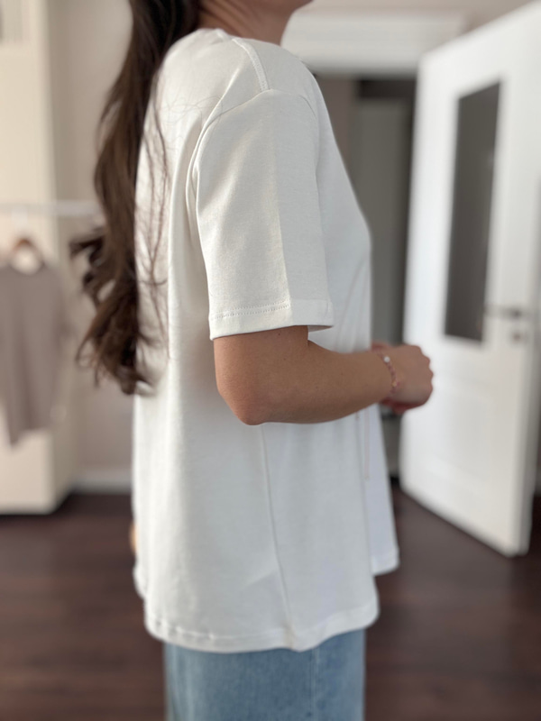 Bs Bisiklet Yaka Beyaz T-shirt