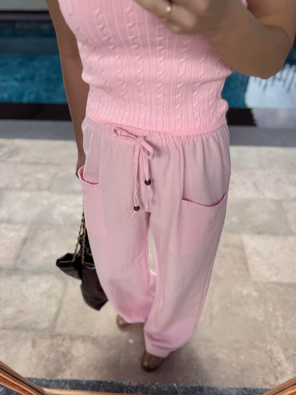 Bs Pembe Cepli Keten Pantolon