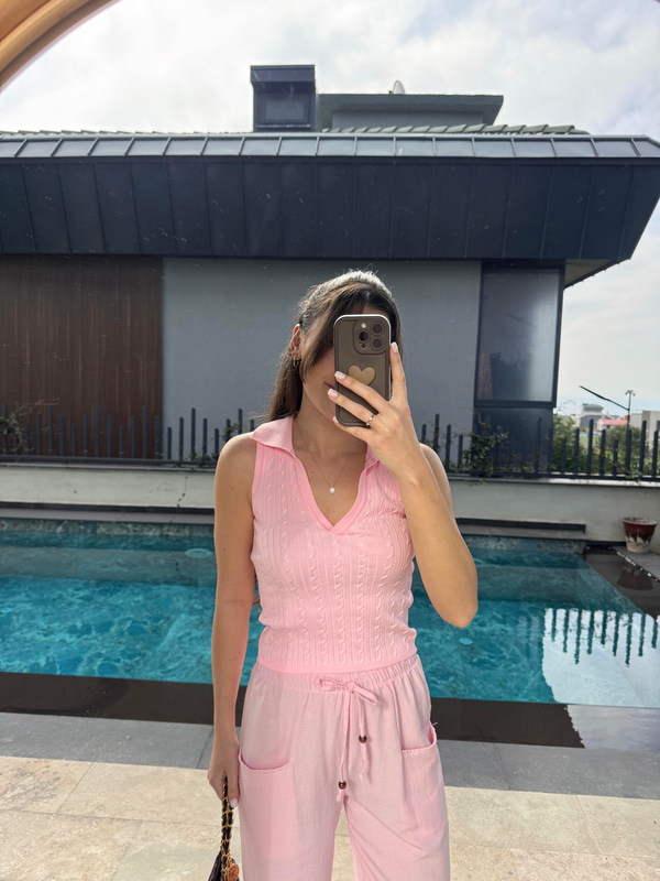 Bs Pembe Cepli Keten Pantolon