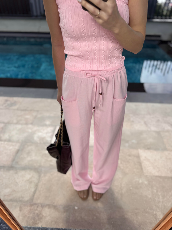 Bs Pembe Cepli Keten Pantolon