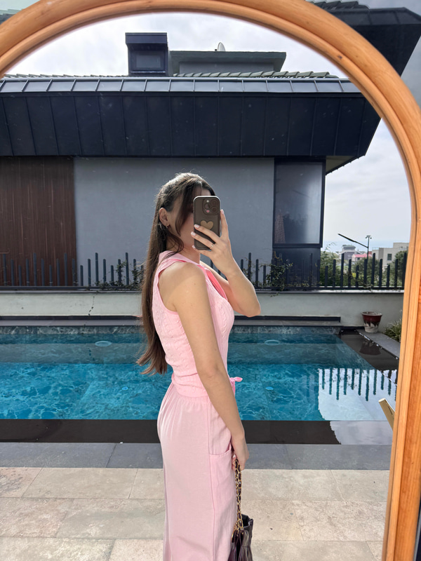 Bs Pembe Cepli Keten Pantolon