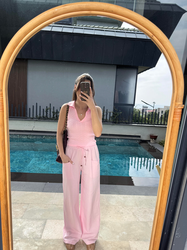 Bs Pembe Cepli Keten Pantolon