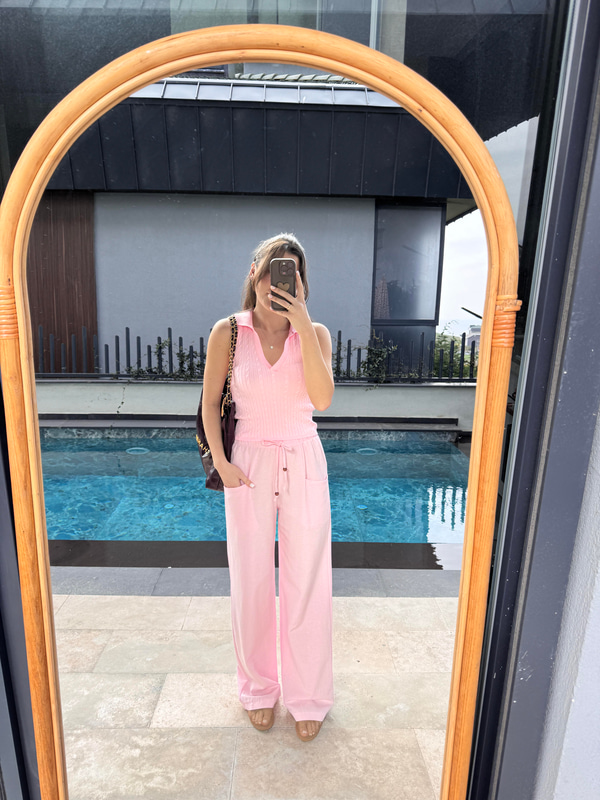 Bs Pembe Cepli Keten Pantolon