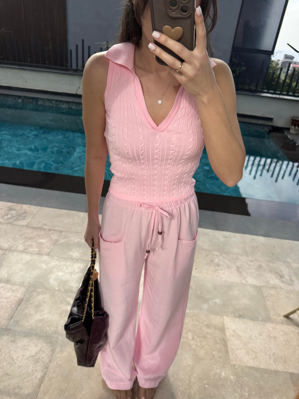 Bs Pembe Cepli Keten Pantolon