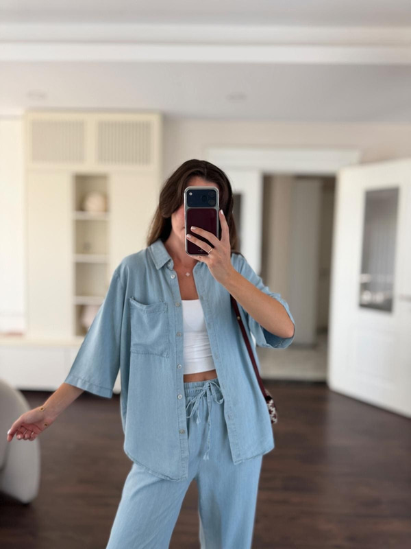 Buz Mavi Tencel Denim Takım 
