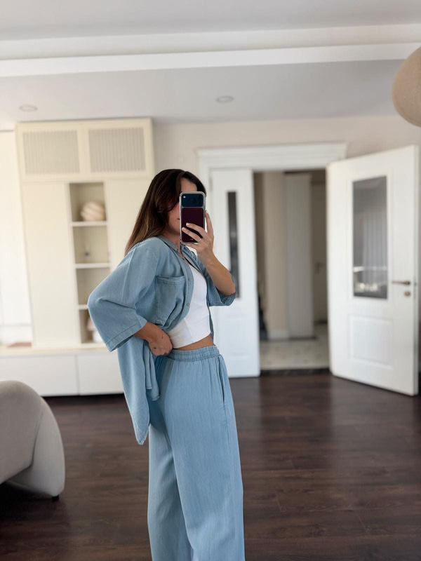 Buz Mavi Tencel Denim Takım 