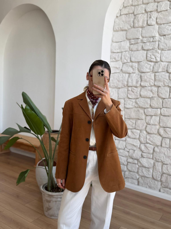 Camel Süet Blazer Ceket
