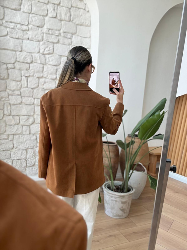 Camel Süet Blazer Ceket