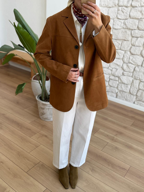 Camel Süet Blazer Ceket