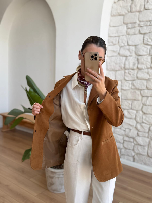 Camel Süet Blazer Ceket