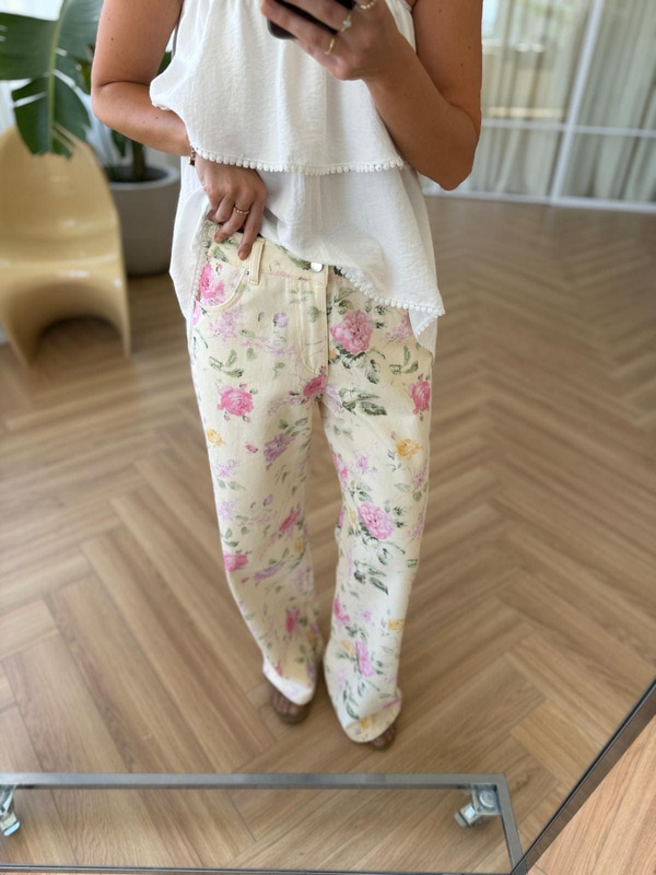 Çiçek Desen Gabardin Jean