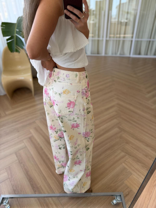 Çiçek Desen Gabardin Jean