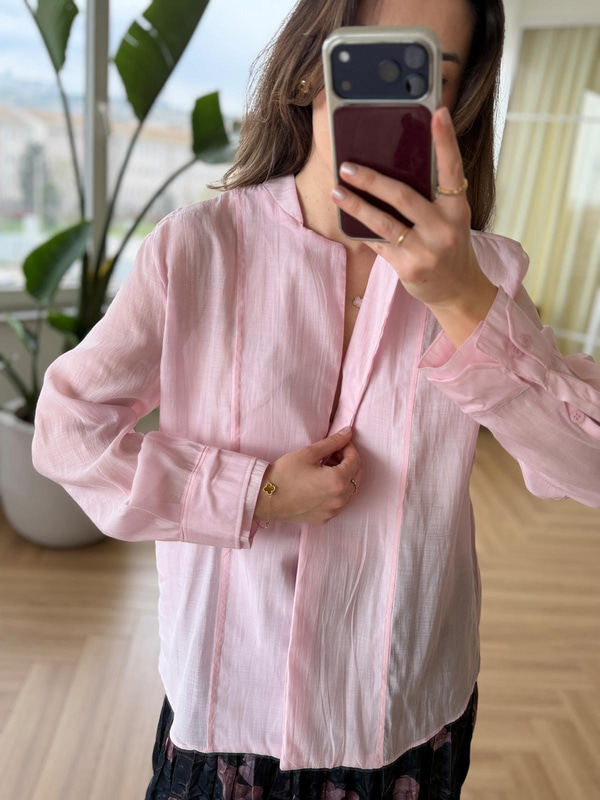Çift Manşet Pembe Gömlek