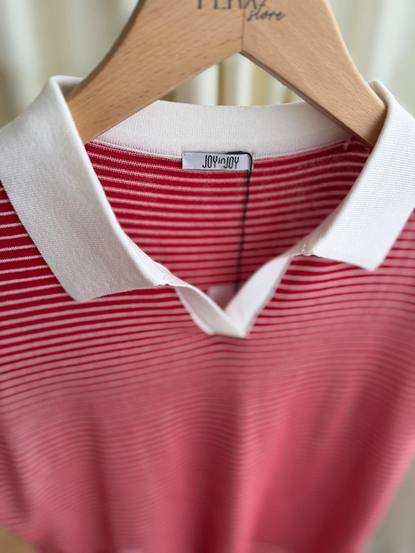 Çizgili  Polo Yaka Kırmızı Tshirt