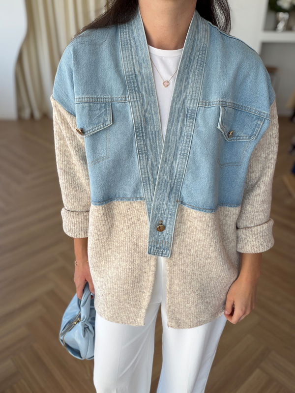 Denim Garnili Triko Ceket