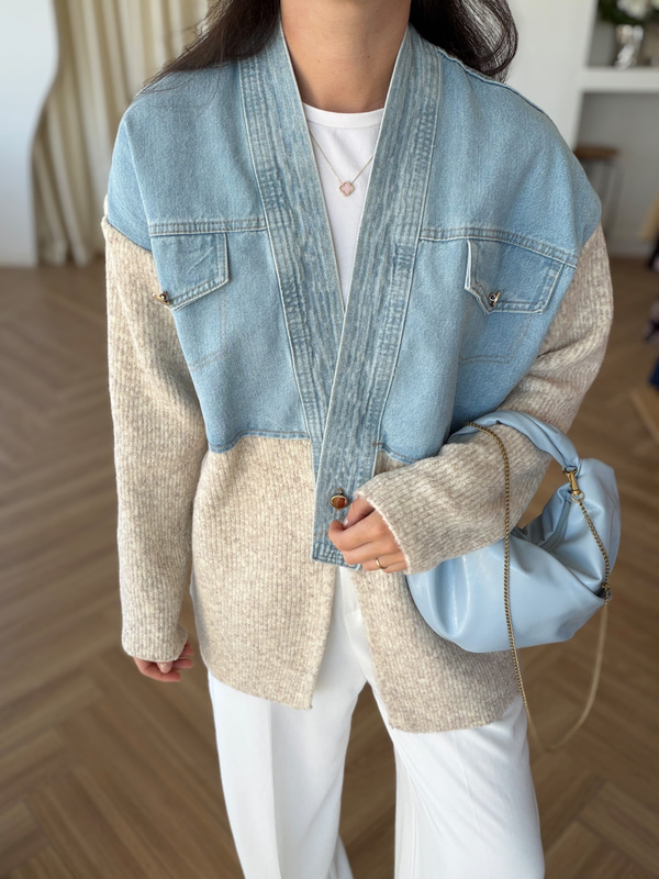 Denim Garnili Triko Ceket