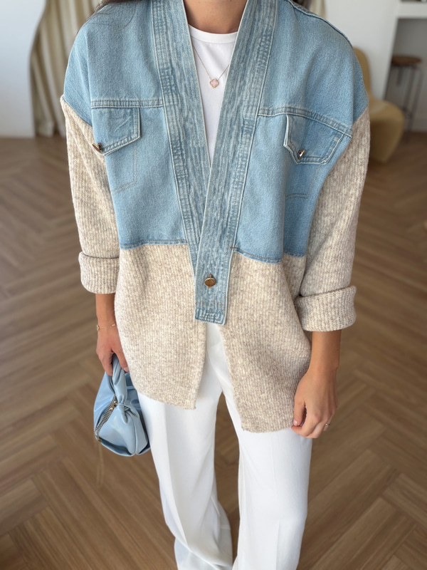 Denim Garnili Triko Ceket