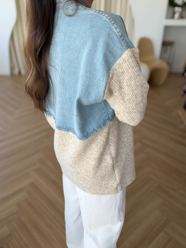 Denim Garnili Triko Ceket