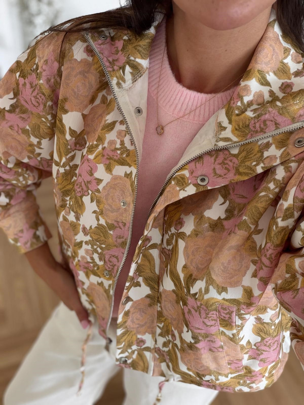 Dik Yaka Floral Desen Ceket