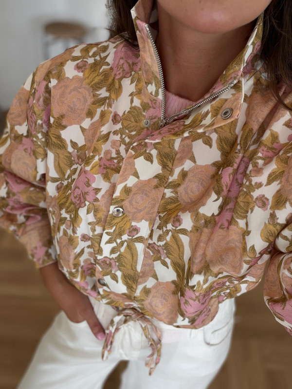 Dik Yaka Floral Desen Ceket