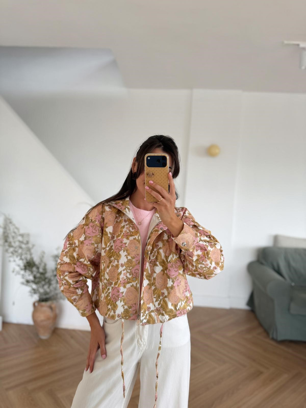 Dik Yaka Floral Desen Ceket