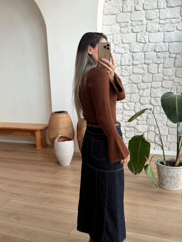 Dikiş Detaylı Kot Etek