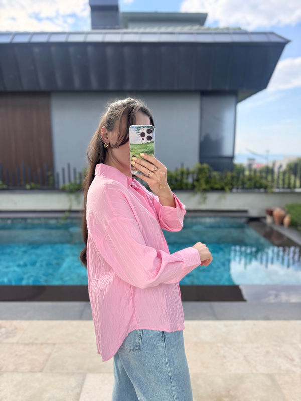 Dokulu Pembe Gömlek