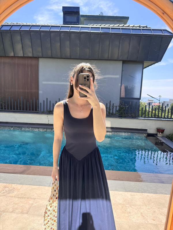 Dora Askılı Lacivert Elbise