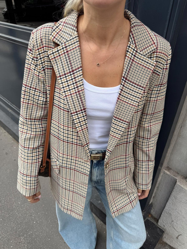 Ekose Desen Blazer Ceket