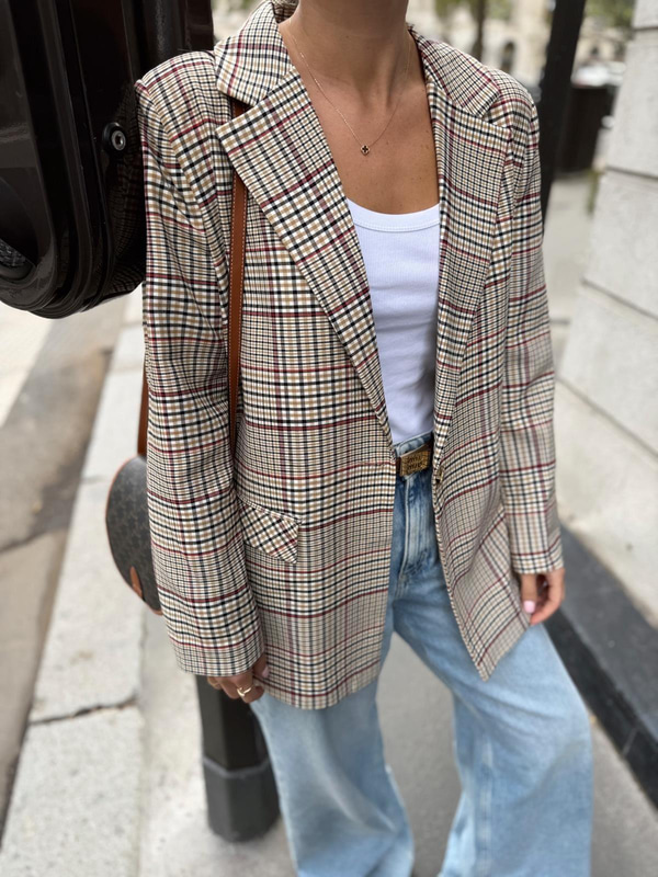 Ekose Desen Blazer Ceket
