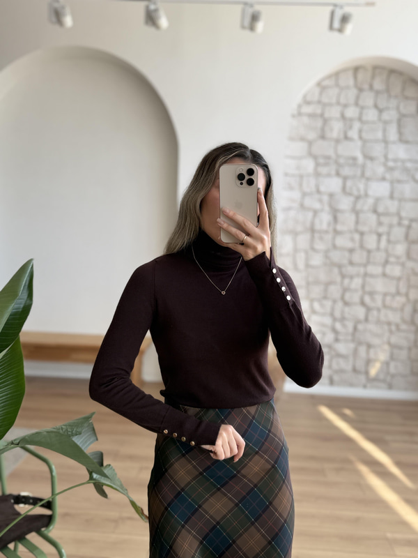 Ekose Desen Kahverengi Lacivert Saten Etek