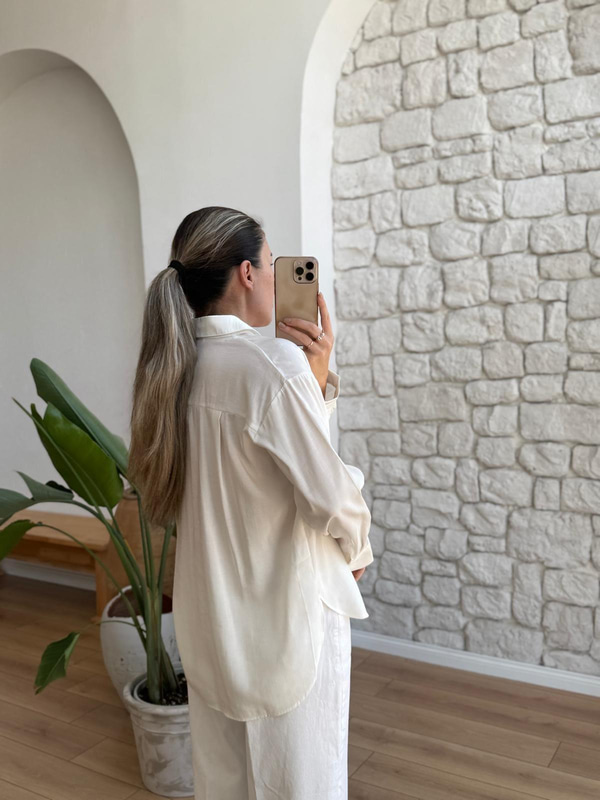 Ekru Oversize Gömlek