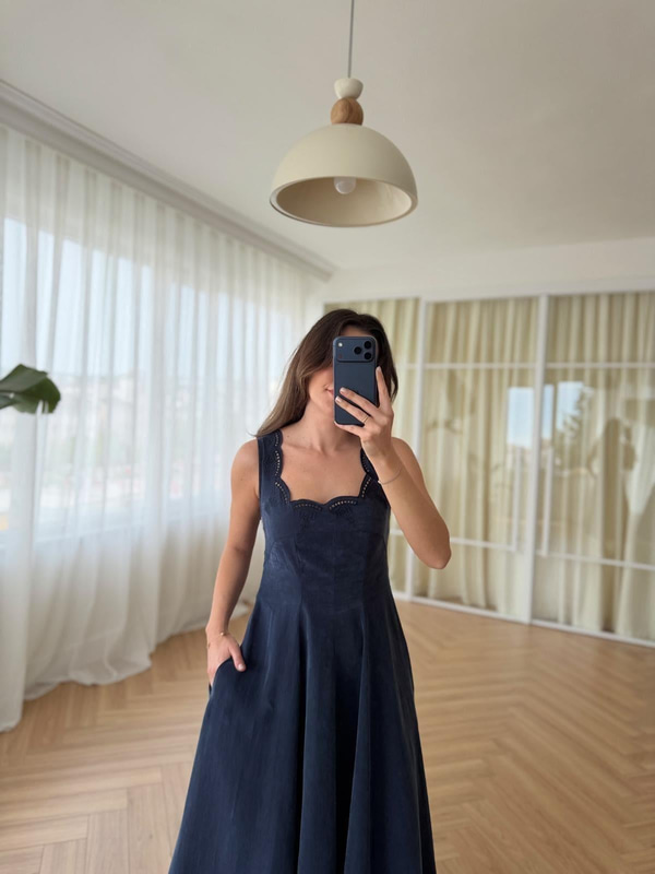 Elanor Lacivert Tencel Elbise